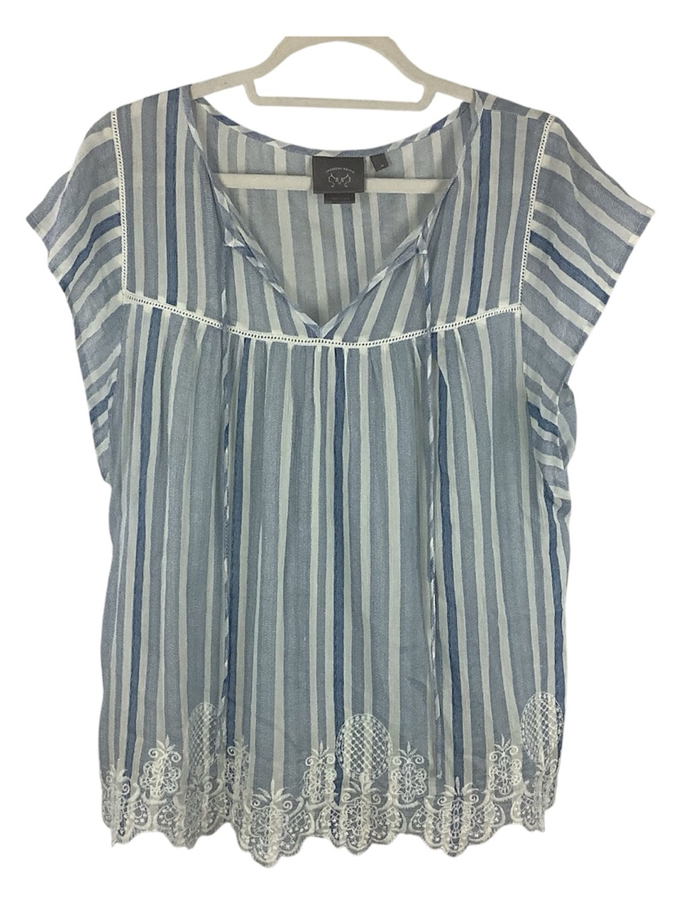 Anthropologie Vanessa Virginia Striped Embroidered Short Sleeve Top